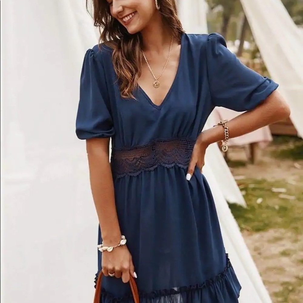 Lace Waist Ruffle Tunic Dress
